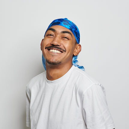 Durag en Satin Camouflage Bleu