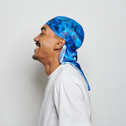 Durag en Satin Camouflage Bleu