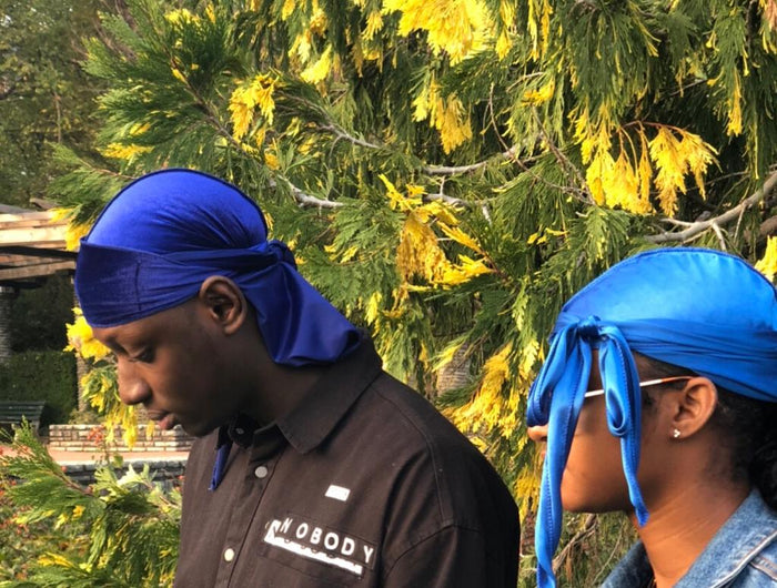 Durags en satin et velours bleu