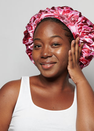 Bonnet en Satin Camouflage Rose