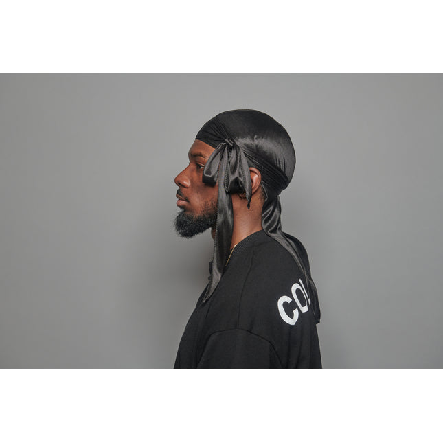Pincel de madeira curvo para 360 Waves & Durag em cetim preto