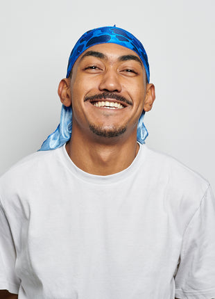 Durag en Satin Camouflage Bleu