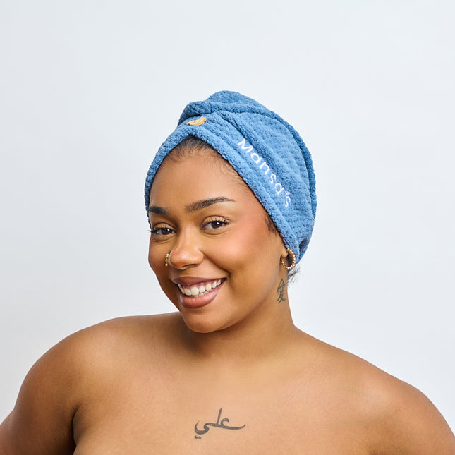 MANSA'S Serviette Turban Microfibre Bleu