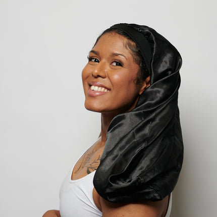 Bonnet pour dread locks et braids en satin noir 