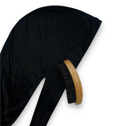 Cepillo de madera curvo para 360 Waves & Durag satinado negro 